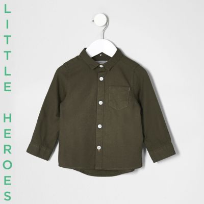 Mini boys khaki green Oxford shirt